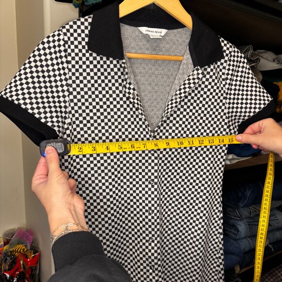 Urban Revivo Checker Mini Dress | Size L | Stretch Knit | Snap-Front - Picture 7 of 8